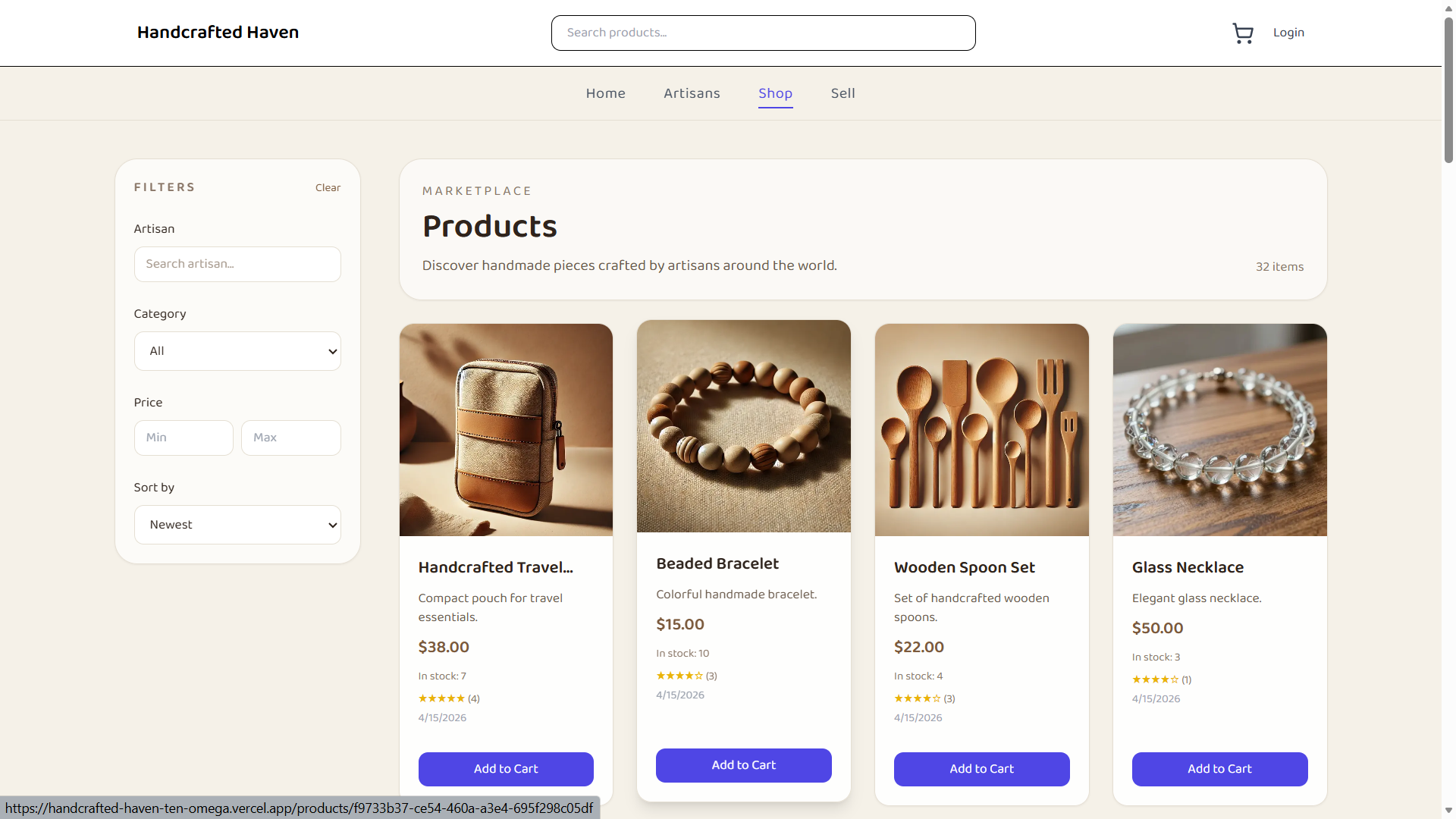 A screenshot of Handrcrafted Handcrafted-Haven